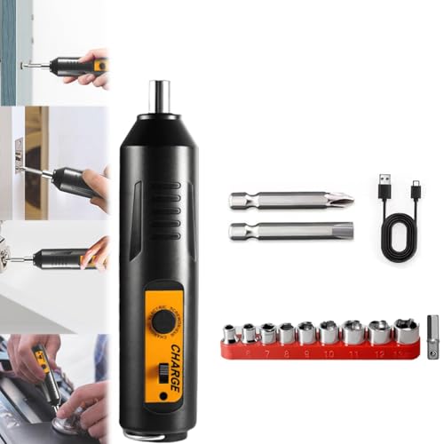 Reposaltrust Electric Screwdriver, Cordless Electric Screwdriver Screw Driver Set Kit, Portable Automatic Home Repair Tool Kit, for Home Repair (2 long bits + 10 sockets) von YOHFRFGX