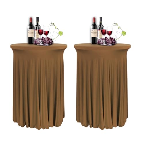 YOHOCS 80 * 110cm Runde Cocktail Tischdecke mit Rock, 2/3/4/5er-Set Spandex Stretch Stehtischhussen für Bistrotisch, High Top Stehtisch Husse für Party Hochzeit Banketttisch,Braun,2pcs von YOHOCS