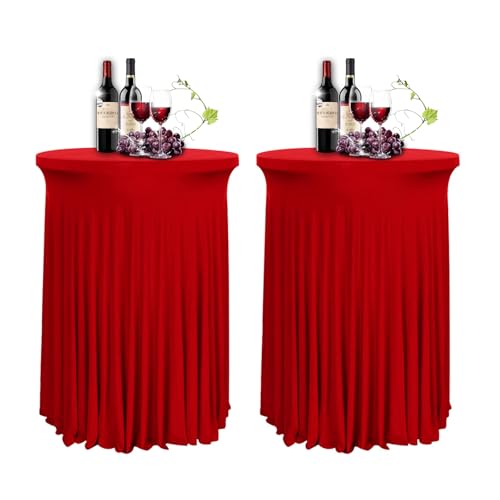 YOHOCS 80 * 110cm Runde Cocktail Tischdecke mit Rock, 2/3/4/5er-Set Spandex Stretch Stehtischhussen für Bistrotisch, High Top Stehtisch Husse für Party Hochzeit Banketttisch,Burgundy,2pcs von YOHOCS