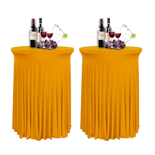 YOHOCS 80 * 110cm Runde Cocktail Tischdecke mit Rock, 2/3/4/5er-Set Spandex Stretch Stehtischhussen für Bistrotisch, High Top Stehtisch Husse für Party Hochzeit Banketttisch,Gold,2pcs von YOHOCS