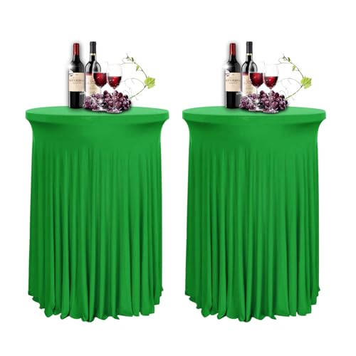 YOHOCS 80 * 110cm Runde Cocktail Tischdecke mit Rock, 2/3/4/5er-Set Spandex Stretch Stehtischhussen für Bistrotisch, High Top Stehtisch Husse für Party Hochzeit Banketttisch,Green2,2pcs von YOHOCS