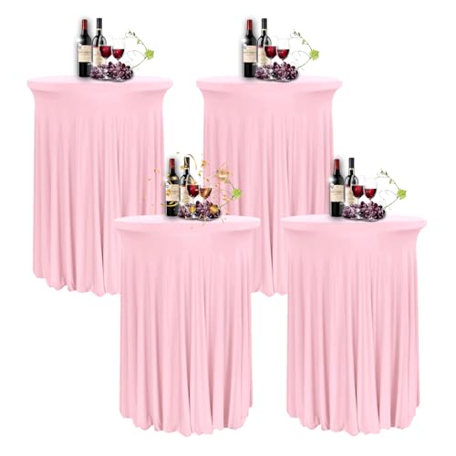 YOHOCS 80 * 110cm Runde Cocktail Tischdecke mit Rock, 2/3/4/5er-Set Spandex Stretch Stehtischhussen für Bistrotisch, High Top Stehtisch Husse für Party Hochzeit Banketttisch,Pink2,4pcs von YOHOCS