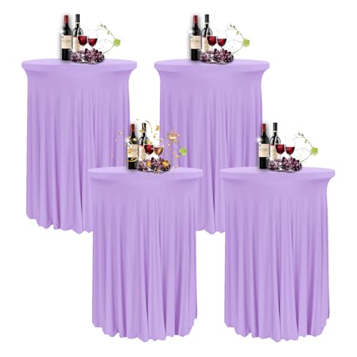 YOHOCS 80 * 110cm Runde Cocktail Tischdecke mit Rock, 2/3/4/5er-Set Spandex Stretch Stehtischhussen für Bistrotisch, High Top Stehtisch Husse für Party Hochzeit Banketttisch,Purple2,4pcs von YOHOCS