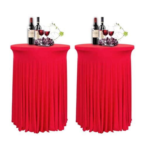 YOHOCS 80 * 110cm Runde Cocktail Tischdecke mit Rock, 2/3/4/5er-Set Spandex Stretch Stehtischhussen für Bistrotisch, High Top Stehtisch Husse für Party Hochzeit Banketttisch,Red1,2pcs von YOHOCS