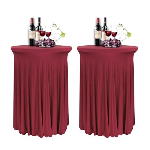 YOHOCS 80 * 110cm Runde Cocktail Tischdecke mit Rock, 2/3/4/5er-Set Spandex Stretch Stehtischhussen für Bistrotisch, High Top Stehtisch Husse für Party Hochzeit Banketttisch,Red2,2pcs von YOHOCS