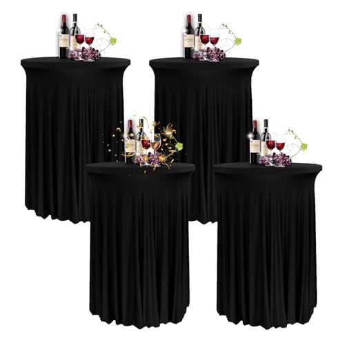 YOHOCS 80 * 110cm Runde Cocktail Tischdecke mit Rock, 2/3/4/5er-Set Spandex Stretch Stehtischhussen für Bistrotisch, High Top Stehtisch Husse für Party Hochzeit Banketttisch,Schwarz,4pcs von YOHOCS