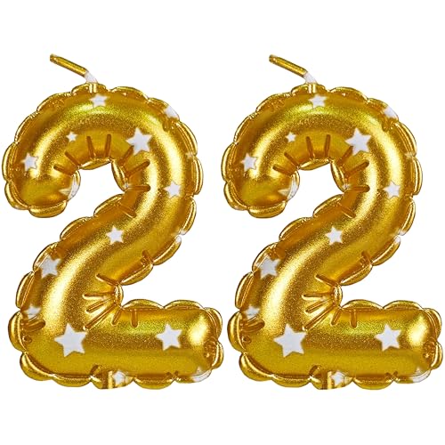 Gold Geburtstag Zahl 22 Kerzen Gold Sterne Ballon geformt Geburtstag Kuchen Topper Zahl Kerze für Kuchen Dekoration Jungen Mädchen Geburtstag Jubiläum Gedenkparty Supplies 22 von YOIOZAIZAI