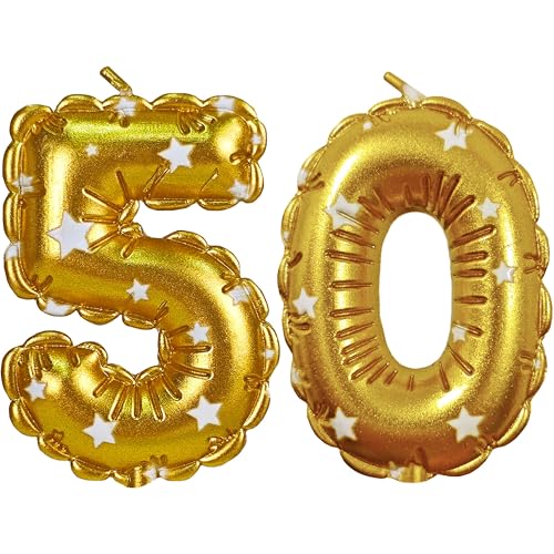 Gold Geburtstag Zahl 50 Kerzen Gold Sterne Ballon geformt Geburtstag Kuchen Topper Zahl Kerze für Kuchen Dekoration Jungen Mädchen Geburtstag Jubiläum Gedenkparty Supplies 50 von YOIOZAIZAI