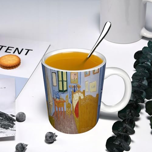 YOIUE Tasse aus Keramik - Große 11oz Tassen 330ml Kaffeetassen mit Henkel, 100% Handbemalt - Trinkgläser mit Griff - Weiß,Stillleben Fenster Gouache von YOIUE