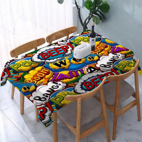 YOIUE Tischdecke Abwaschbar Rechteckig,137x183cm,Polyester Tischtuch Tafeldecke Ornamente Schmutzabweisend Pflegeleicht,Bunte Comics Sprechblasen Nahtlose Muster von YOIUE