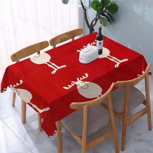 YOIUE Tischdecke Abwaschbar Rechteckig,137x183cm,Polyester Tischtuch Tafeldecke Ornamente Schmutzabweisend Pflegeleicht,Frohe Weihnachten Muster nahtlos. Rentierkopf Hintergrund. Rote Weihnachtstapet von YOIUE