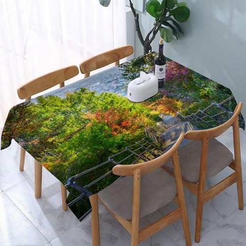 YOIUE Tischdecke Abwaschbar Rechteckig,137x183cm,Polyester Tischtuch Tafeldecke Ornamente Schmutzabweisend Pflegeleicht,Hausdekoration, Treppe zum Berg Fuji Fujiyoshida Japan Touristenattraktionen von YOIUE