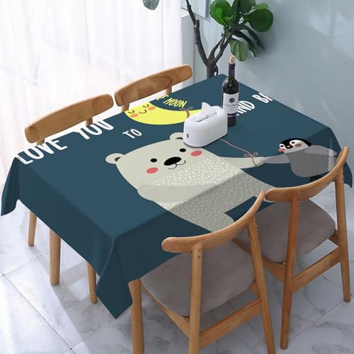 YOIUE Tischdecke Abwaschbar Rechteckig,137x183cm,Polyester Tischtuch Tafeldecke Ornamente Schmutzabweisend Pflegeleicht,Ich Liebe Dich, Teddybär und Pinguin Freunde Arctic Valentine 's Under Moon von YOIUE