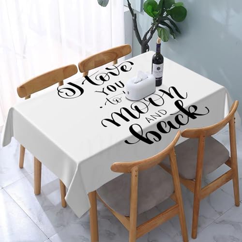 YOIUE Tischdecke Abwaschbar Rechteckig,137x183cm,Polyester Tischtuch Tafeldecke Ornamente Schmutzabweisend Pflegeleicht,Ich Liebe Dich bis zum Mond und zurück, handgeschriebenes Kalligrafie-Zitat für von YOIUE