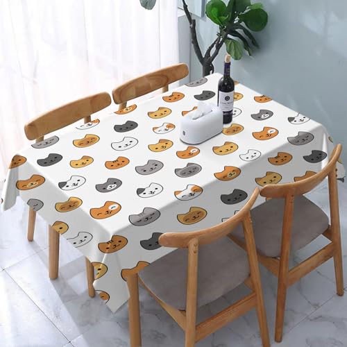 YOIUE Tischdecke Abwaschbar Rechteckig,137x183cm,Polyester Tischtuch Tafeldecke Ornamente Schmutzabweisend Pflegeleicht,Kinderzimmer, Fröhliche Lustige Kätzchen Lächelnde Tier von YOIUE