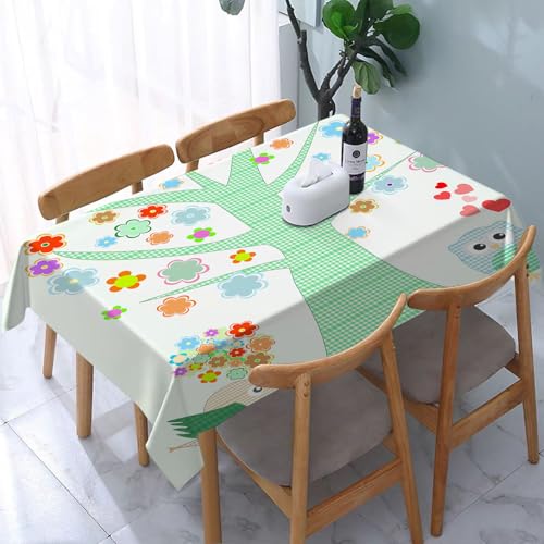 YOIUE Tischdecke Abwaschbar Rechteckig,137x183cm,Polyester Tischtuch Tafeldecke Ornamente Schmutzabweisend Pflegeleicht,Kinderzimmer, romantische verliebte Eulen von YOIUE