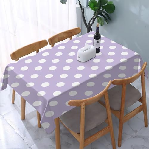 YOIUE Tischdecke Abwaschbar Rechteckig,137x183cm,Polyester Tischtuch Tafeldecke Ornamente Schmutzabweisend Pflegeleicht,Lavendel, große weiße Tupfen auf pastellfarbenem Hintergrund, Musterdruck im Re von YOIUE