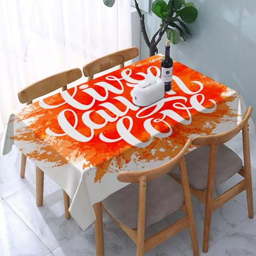 YOIUE Tischdecke Abwaschbar Rechteckig,137x183cm,Polyester Tischtuch Tafeldecke Ornamente Schmutzabweisend Pflegeleicht,Live Laugh Love, Handgezeichneter, fröhlicher Plstrich-Hintergrund, Motivations von YOIUE