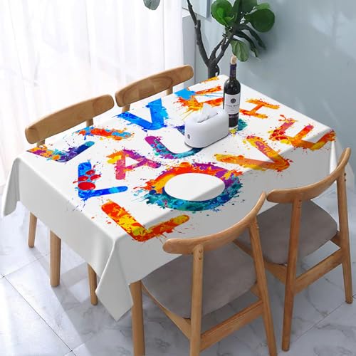 YOIUE Tischdecke Abwaschbar Rechteckig,137x183cm,Polyester Tischtuch Tafeldecke Ornamente Schmutzabweisend Pflegeleicht,Live Laugh Love Decor, Aquarell-Spritzer-Malkunst, Buchstaben, fröhliches Delir von YOIUE