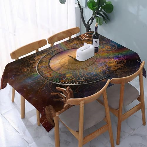 YOIUE Tischdecke Abwaschbar Rechteckig,137x183cm,Polyester Tischtuch Tafeldecke Ornamente Schmutzabweisend Pflegeleicht,Magie, Doppelbelichtung des Weltraums gemischt mit einem von YOIUE