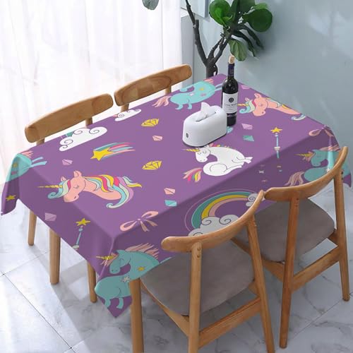 YOIUE Tischdecke Abwaschbar Rechteckig,137x183cm,Polyester Tischtuch Tafeldecke Ornamente Schmutzabweisend Pflegeleicht,Magisches handgezeichnetes Muster - Einhorn-Regenbogen und Feenflügel von YOIUE