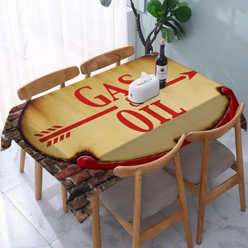 YOIUE Tischdecke Abwaschbar Rechteckig,137x183cm,Polyester Tischtuch Tafeldecke Ornamente Schmutzabweisend Pflegeleicht,Man Cave Decor, EIN rostiges altes Retro-Pfeilschild mit Text „Gas und Öl Kraft von YOIUE