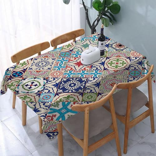 YOIUE Tischdecke Abwaschbar Rechteckig,137x183cm,Polyester Tischtuch Tafeldecke Ornamente Schmutzabweisend Pflegeleicht,Mega schönes, nahtloses Patchwork-Muster aus farbenfrohen marokkanischen Fliese von YOIUE