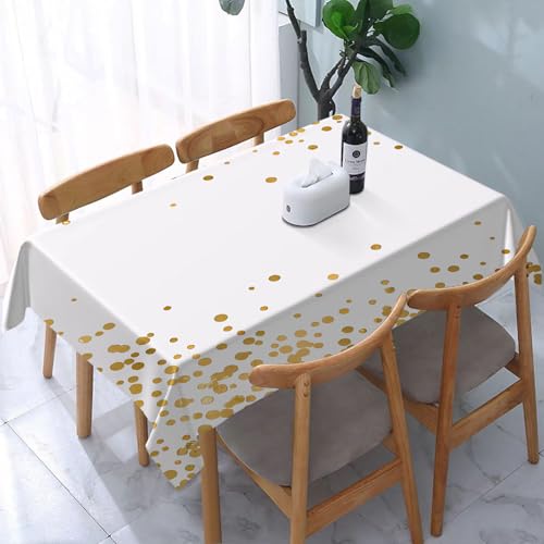 YOIUE Tischdecke Abwaschbar Rechteckig,137x183cm,Polyester Tischtuch Tafeldecke Ornamente Schmutzabweisend Pflegeleicht,Metall weiß Feier Gold Glitter Polka Dot gelb Spritzer funkeln von YOIUE