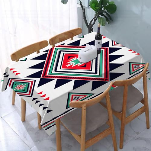 YOIUE Tischdecke Abwaschbar Rechteckig,137x183cm,Polyester Tischtuch Tafeldecke Ornamente Schmutzabweisend Pflegeleicht,Navajo Azteken Blau Dreieck Native American Geometrisch Bunt Groß Muster von YOIUE