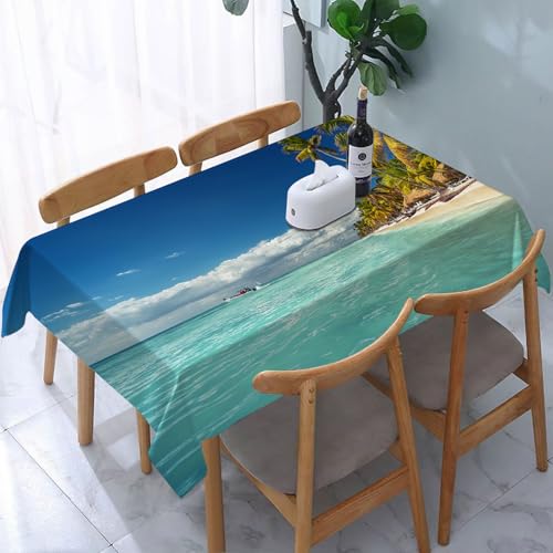 YOIUE Tischdecke Abwaschbar Rechteckig,137x183cm,Polyester Tischtuch Tafeldecke Ornamente Schmutzabweisend Pflegeleicht,Ozean, Paradies, Landschaft, Tropische l, Strand AV von YOIUE