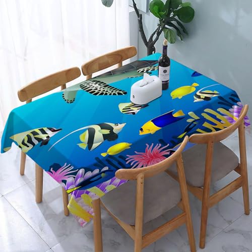 YOIUE Tischdecke Abwaschbar Rechteckig,137x183cm,Polyester Tischtuch Tafeldecke Ornamente Schmutzabweisend Pflegeleicht,Ozean Meeresschildkröte Putterfisch Clownfisch 2 von YOIUE