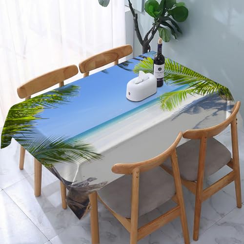 YOIUE Tischdecke Abwaschbar Rechteckig,137x183cm,Polyester Tischtuch Tafeldecke Ornamente Schmutzabweisend Pflegeleicht,Ozean-Set, Palmenblätter und Tropische Strandküste, Mehrfarbig von YOIUE