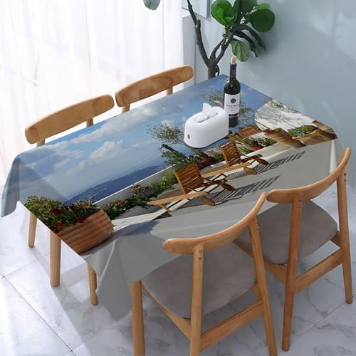 YOIUE Tischdecke Abwaschbar Rechteckig,137x183cm,Polyester Tischtuch Tafeldecke Ornamente Schmutzabweisend Pflegeleicht,Restaurant im Freien mit Blick auf die Ägäis von YOIUE