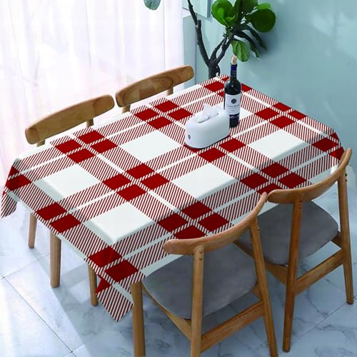 YOIUE Tischdecke Abwaschbar Rechteckig,137x183cm,Polyester Tischtuch Tafeldecke Ornamente Schmutzabweisend Pflegeleicht,Rotes Plaid, Karierte Quadrate und Streifen, abstrakte geometrische Anordnung, von YOIUE