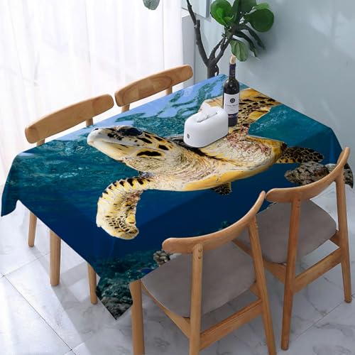 YOIUE Tischdecke Abwaschbar Rechteckig,137x183cm,Polyester Tischtuch Tafeldecke Ornamente Schmutzabweisend Pflegeleicht,Schildkröte, Karettschildkröte in der blauen Lagune des Eretmochely-Ozeans von YOIUE