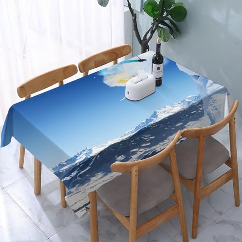 YOIUE Tischdecke Abwaschbar Rechteckig,137x183cm,Polyester Tischtuch Tafeldecke Ornamente Schmutzabweisend Pflegeleicht,Springender Skifahrer, Skisport, Skifahren, Hintergrund von YOIUE