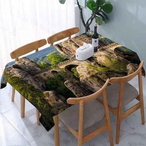 YOIUE Tischdecke Abwaschbar Rechteckig,137x183cm,Polyester Tischtuch Tafeldecke Ornamente Schmutzabweisend Pflegeleicht,Wahrzeichen Sachsens: Brücke zu Einer ehemaligen mittelalterlichen Burg bei DRE von YOIUE