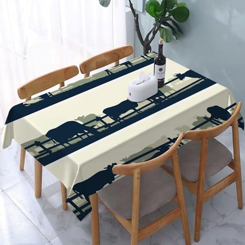 YOIUE Tischdecke Rechteckig Abwaschbar,Landwirtschaftsthema weidende Nutztiere Kühe Bullen Silhouette ländliche dunkle Weihna,Table Cloth für Küche,Esstisch,Couchtisch,Parteien,Abendessen137 x 183 cm von YOIUE