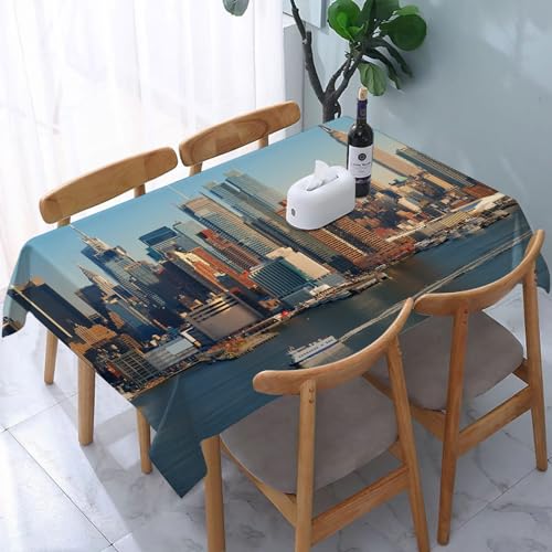 YOIUE Tischdecke Rechteckig Abwaschbar,New Yorker Skyline-Panorama über den Hudson River mit Empire State Building-Boot und W,Table Cloth für Küche,Esstisch,Couchtisch,Parteien,Abendessen137 x 183 cm von YOIUE