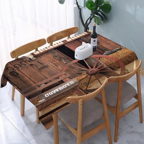 YOIUE Tischdecke Rechteckig Abwaschbar,Western Cowboy Hintergrund Wild West Bauernhaus Heuballen Scheunentor Hintergrund Haus,Table Cloth für Küche,Esstisch,Couchtisch,Parteien,Abendessen137 x 183 cm von YOIUE