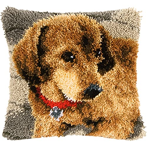 YOJOLO Knüpf Sets Knüpfkissen Zum Selber Knüpfen Knüpfteppiche DIY Hund Katze Muster Kissen Kissenbezug Kreuzstich Latch Hook Kit Handwerk Erwachsene Kinder Kunsthandwerk,Dog,43 * 43cm/16.9 * 16.9 in von YOJOLO