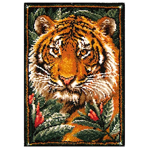 YOJOLO Knüpf Sets Knüpfteppich Erwachsene Kinder Zum Selber Kissen Tiger Muster 85×59Cm Groß Teppichherstellung Kits Latch Hook Kit Wandteppich Handwerk Handarbeiten Kunsthandwerk von YOJOLO