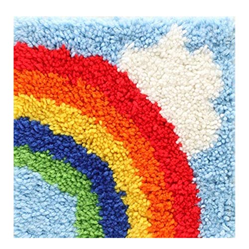 YOJOLO Knüpf Sets Knüpfteppich Zum Selber Kinder Erwachsen DIY Regenbogen Muster Kissen Teppichherstellung Kits Wandteppich Handwerk Handarbeiten Kunsthandwerk 30X30cm,A,White Grid von YOJOLO