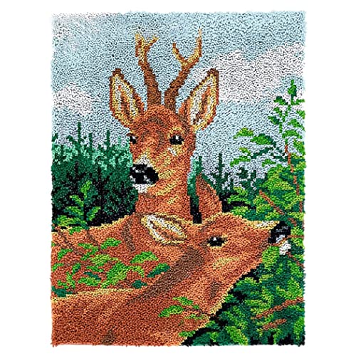 YOJOLO Knüpfteppich Zum Selber Knüpf Sets Erwachsene Kinder Hirsch Muster Kissen Teppichherstellung Kits Latch Hook Kit Wandteppich Handwerk Handarbeiten Kunsthandwerk,86×63cm/33.9×24.8in von YOJOLO