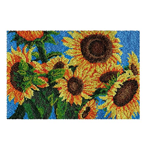 YOJOLO Knüpfteppich Zum Selber Knüpf Sets Erwachsene Kinder Sonnenblume Muster 86×63Cm Groß Teppichherstellung Kits Latch Hook Kit Wandteppich Handwerk Handarbeiten Kunsthandwerk von YOJOLO