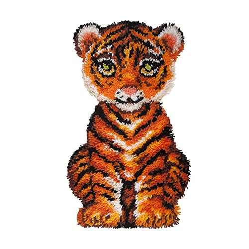 YOJOLO Knüpfteppich Zum Selber Knüpf Sets Erwachsene Kinder Tiere Muster Kissen Groß Teppichherstellung Kits Latch Hook Kit Wandteppich Handwerk Handarbeiten Kunsthandwerk,Tiger,52×38cm von Sattie