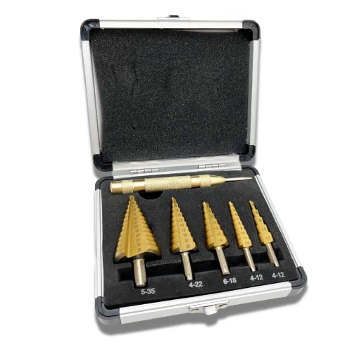 Stufenbohrer-Set, 6-teilig, Hochgeschwindigkeitsstahl, Titanbeschichtung, Kobaltkegel, Stufenbohrer mit automatischem Körnerstanzer, für DIY-Kunststoff, Holz, Metall, Aluminium, Eisen Stufenbohrer-Set, 6-teilig, Hochgeschwindigkeitsstahl, Titanbeschichtung, Kobaltkegel, Stufenbohrer mit automatischem Körnerstanzer, für DIY-Kunststoff, Holz, Metall, Aluminium, Eisen von YOKOCUT