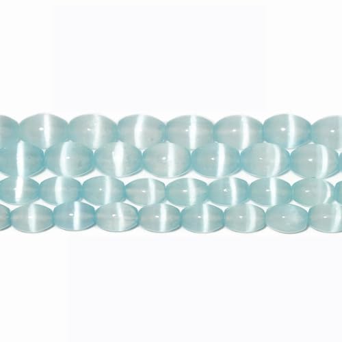 10/12 mm natürliche mehrfarbige Gips-Selenit-Steinperlen, Katzenauge-Edelstein, runde Perlen zur Schmuckherstellung, DIY-Armband, Großhandel, Blau, 12 x 8 mm, ca. 32 Stück von YOLNEY