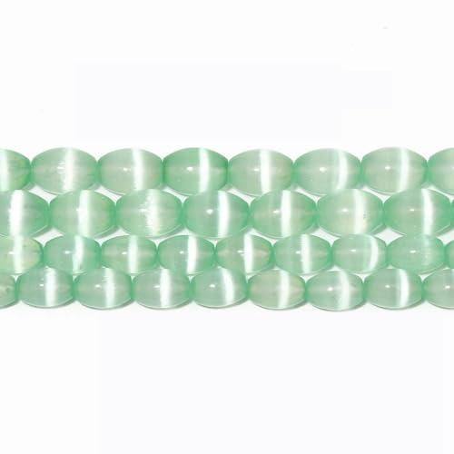 10/12 mm natürliche mehrfarbige Gips-Selenit-Steinperlen, Katzenauge-Edelstein, runde Perlen zur Schmuckherstellung, DIY-Armband, Großhandel, Grün, 12 x 8 mm, ca. 32 Stück von YOLNEY