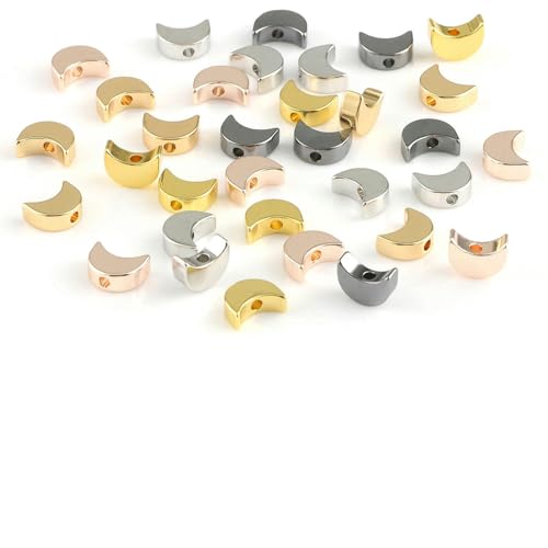 10 Stück/Los Kupferperlen Stern Krone Liebe Herz Gold Silber Farbe Lose Abstandsperlen DIY Schmuckherstellung Charms Armband-Mond-7x5,5x3,0 mm-Roségold von YOLNEY